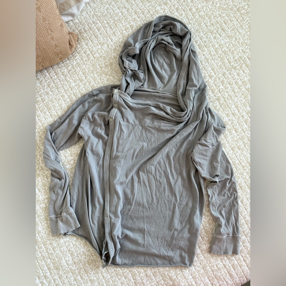 Free People Bond Cardigan Oversized Drape Wrap Hooded Sweater | Gray | Size M - Picture 11 of 15